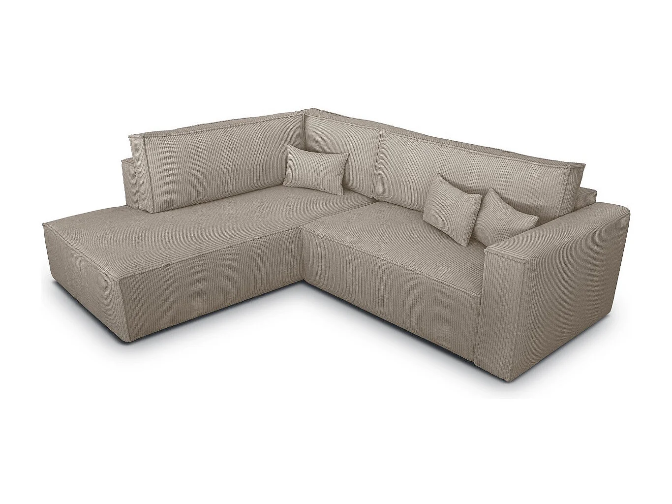 Canapé d'angle ouvert à gauche convertible 3 places en velours côtelé taupe - Emma