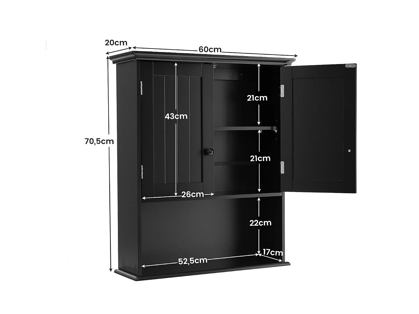 Hängeschrank Medizinschrank Wandschrank mit Doppeltür Badschrank Schwarz