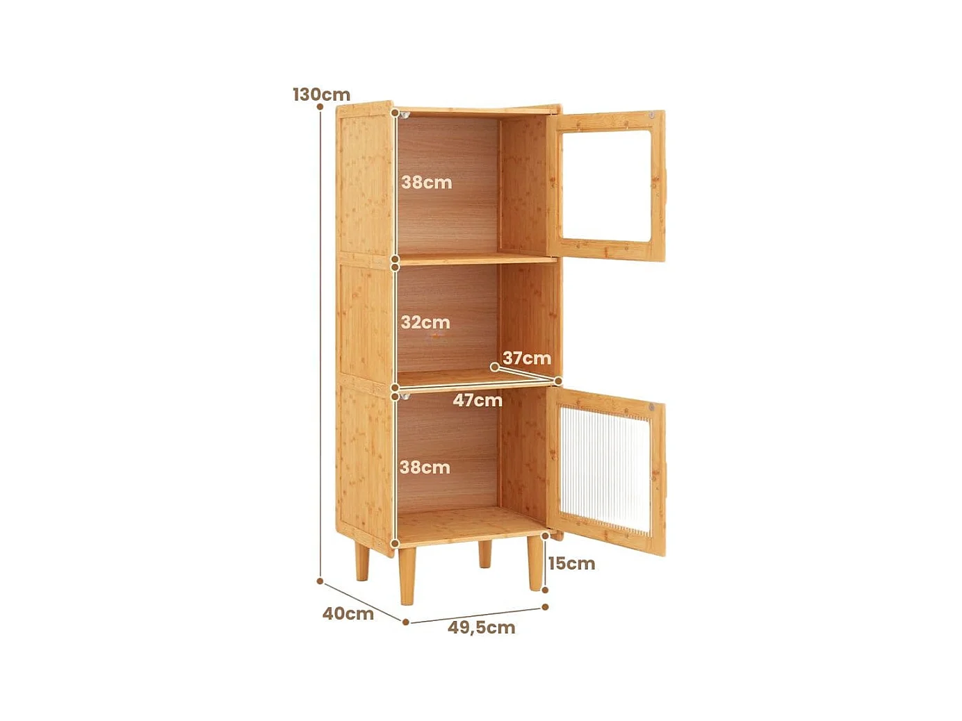 Mobile da cucina a 3 cubi con scomparto aperto 2 ante in acrilico, Mobile in bambù per Soggiorno Naturale