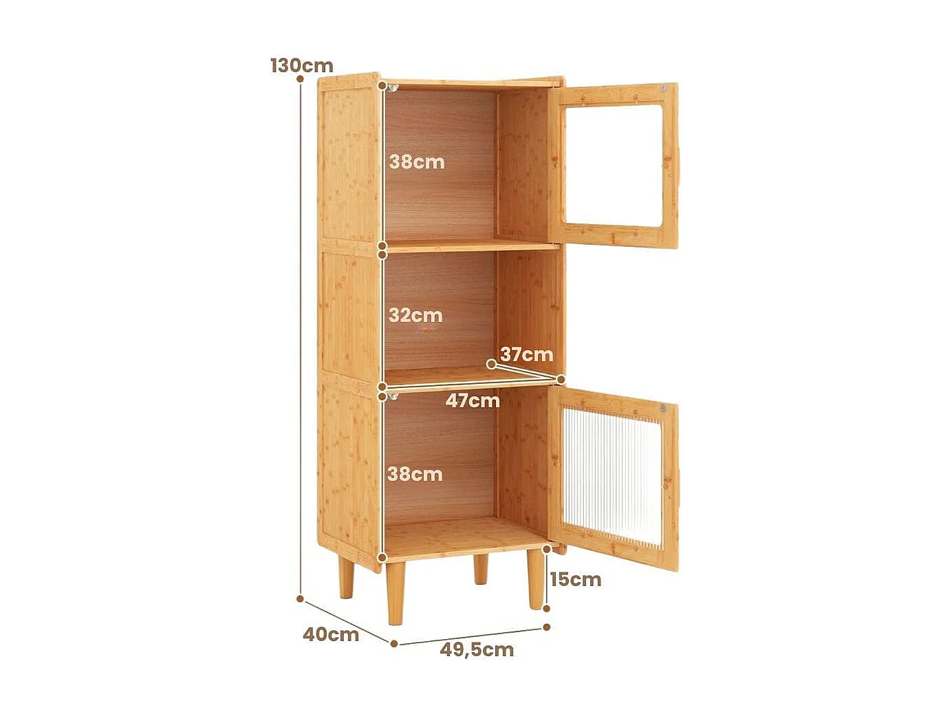 Mobile da cucina a 3 cubi con scomparto aperto 2 ante in acrilico, Mobile in bambù per Soggiorno Naturale