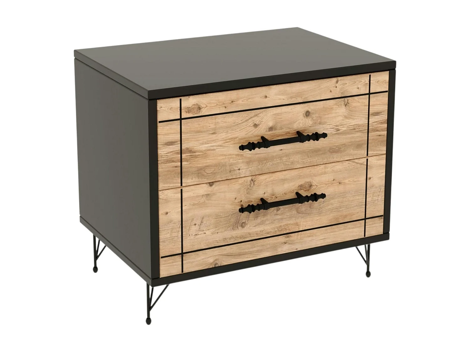 Chevet 2 tiroirs effet chêne, style industriel rustique MARFA