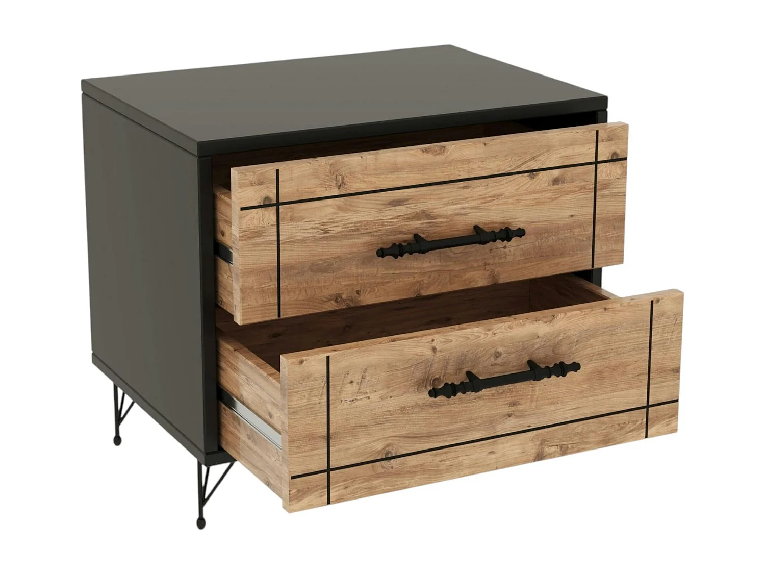 Chevet 2 tiroirs effet chêne, style industriel rustique MARFA