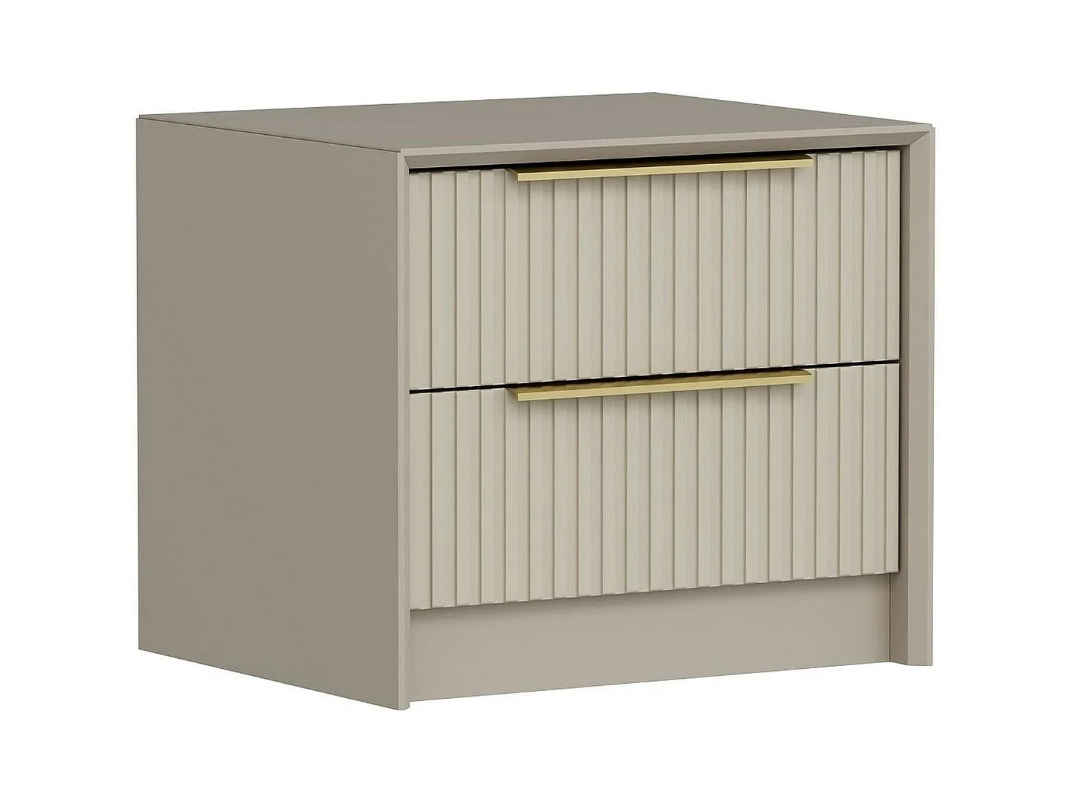 Table de chevet taupe 2 tiroirs rainurés, style moderne BYRON