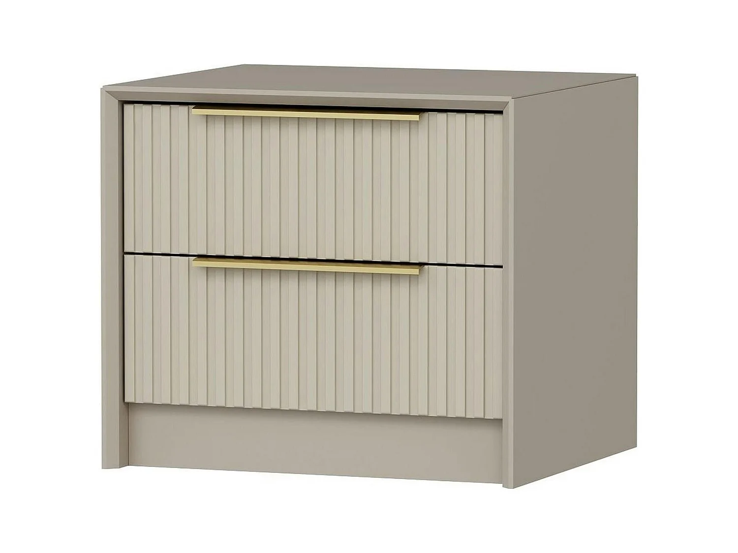 Table de chevet taupe 2 tiroirs rainurés, style moderne BYRON