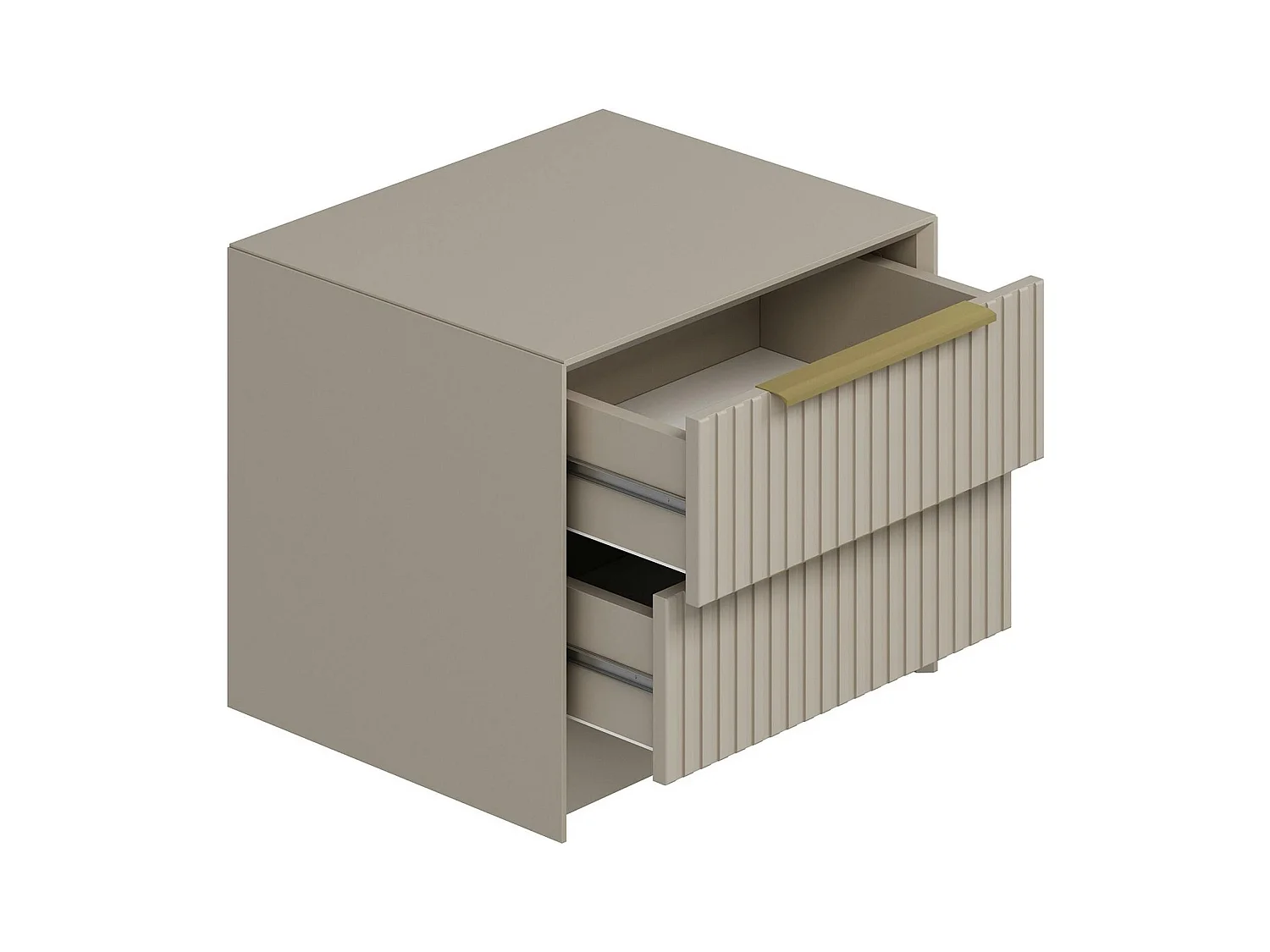 Table de chevet taupe 2 tiroirs rainurés, style moderne BYRON