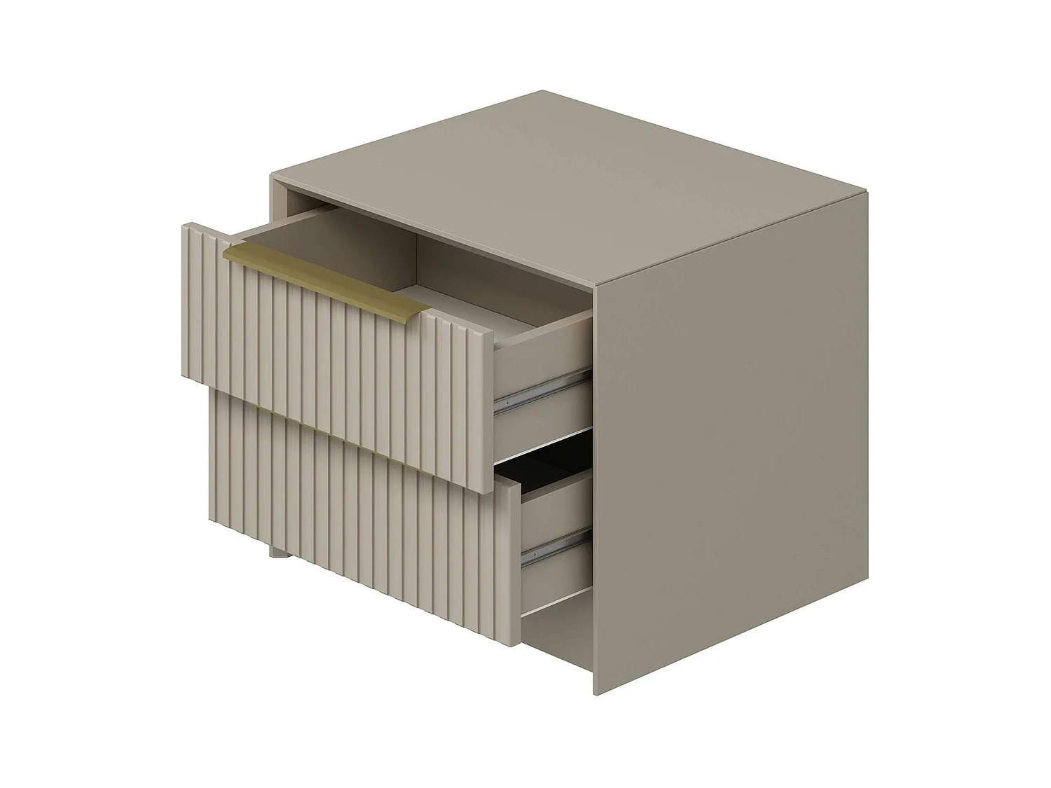 Table de chevet taupe 2 tiroirs rainurés, style moderne BYRON