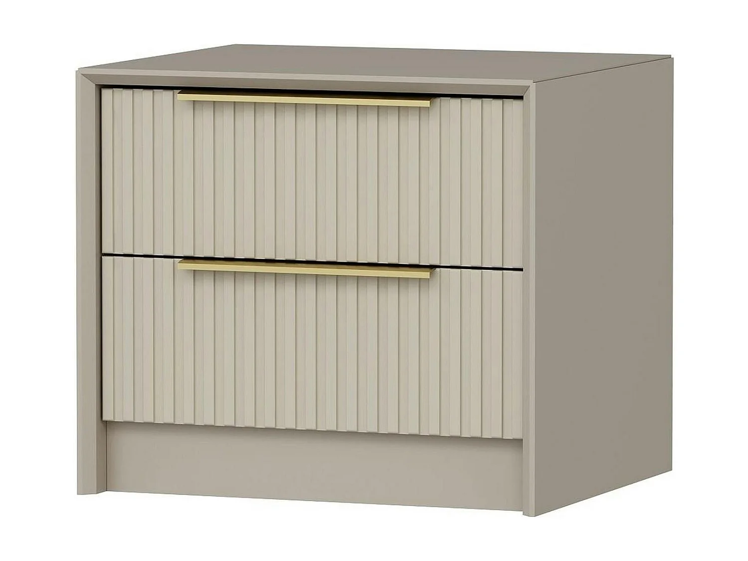 Table de chevet taupe 2 tiroirs rainurés, style moderne BYRON