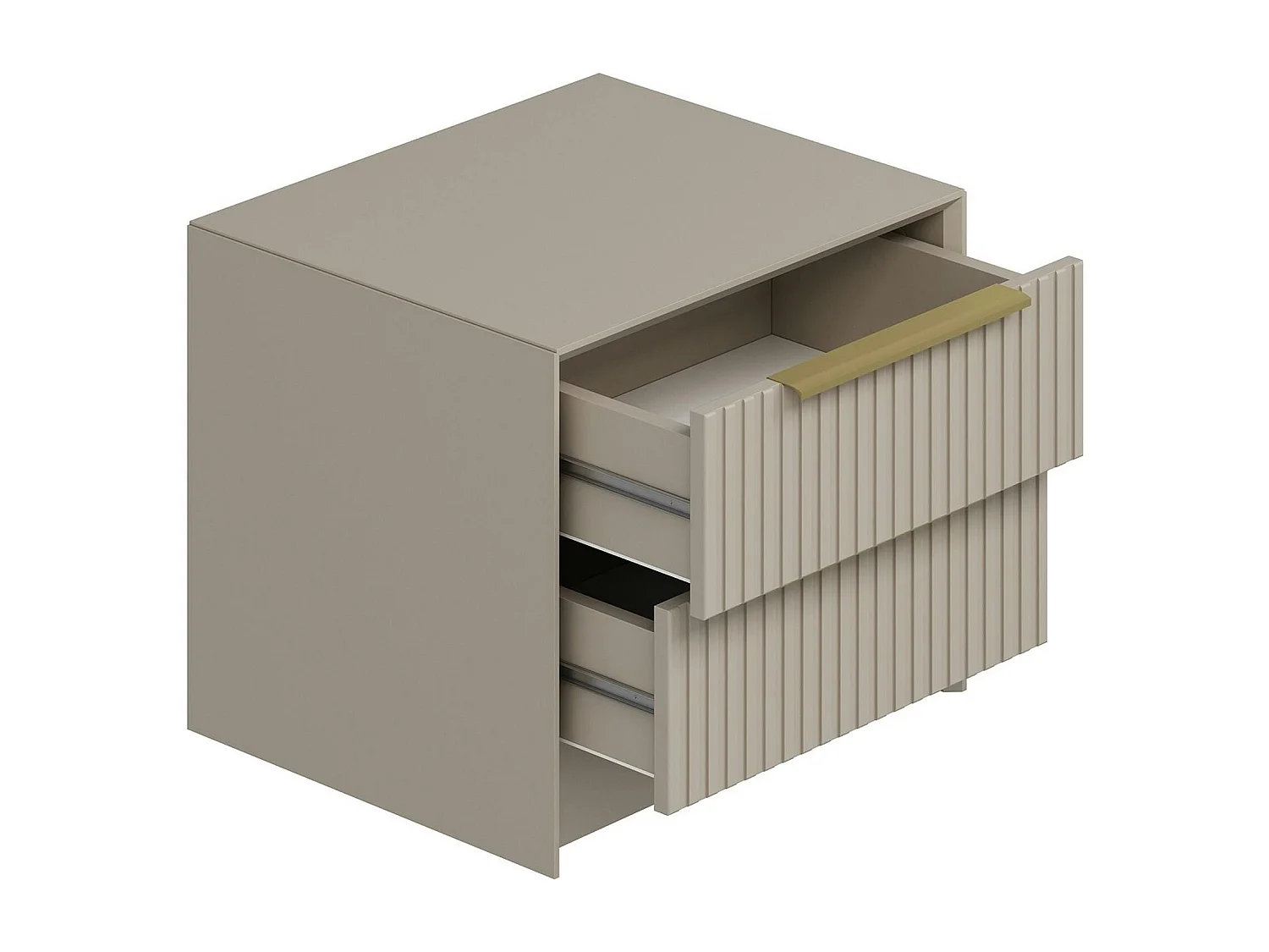 Table de chevet taupe 2 tiroirs rainurés, style moderne BYRON