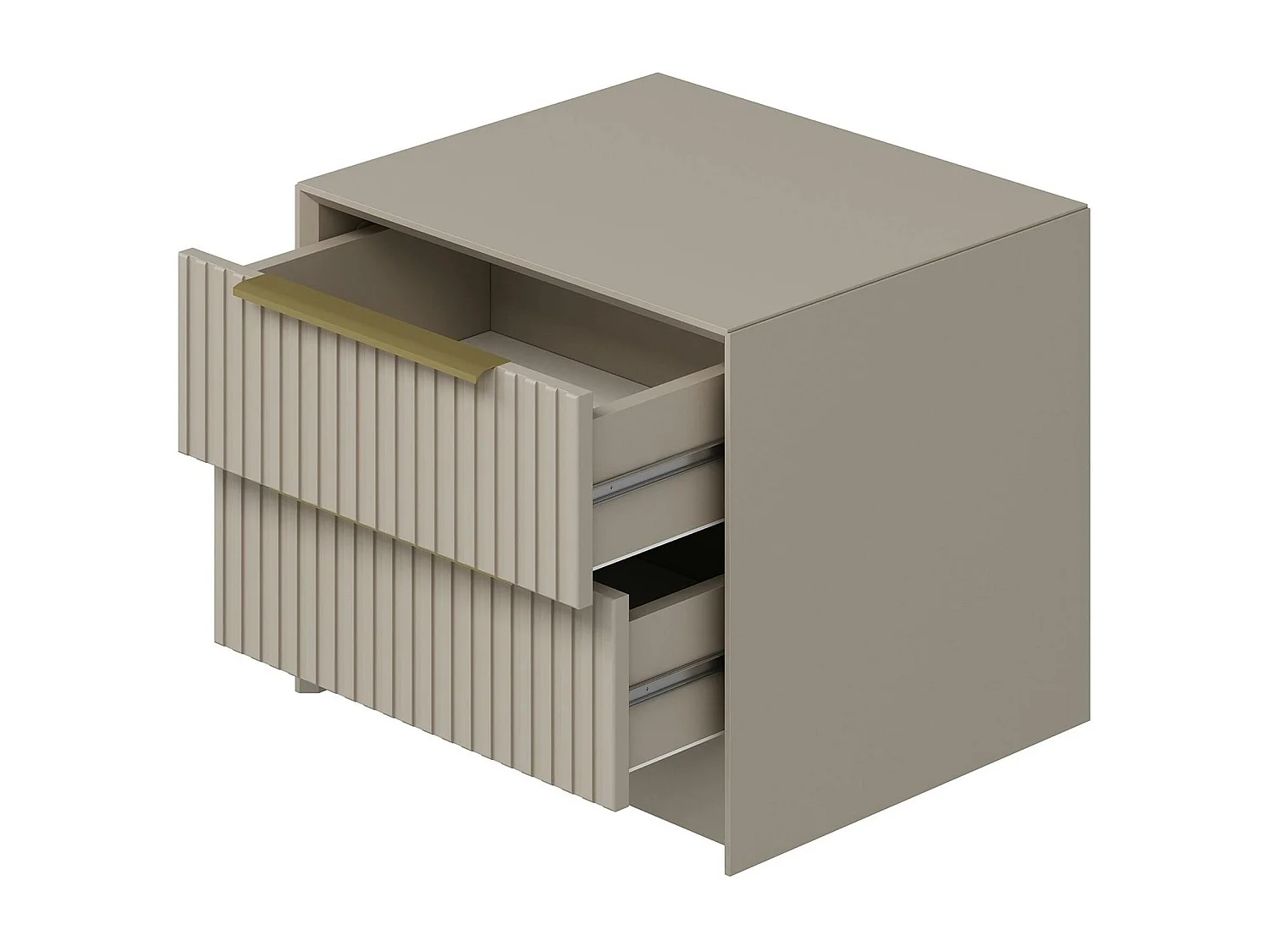 Table de chevet taupe 2 tiroirs rainurés, style moderne BYRON