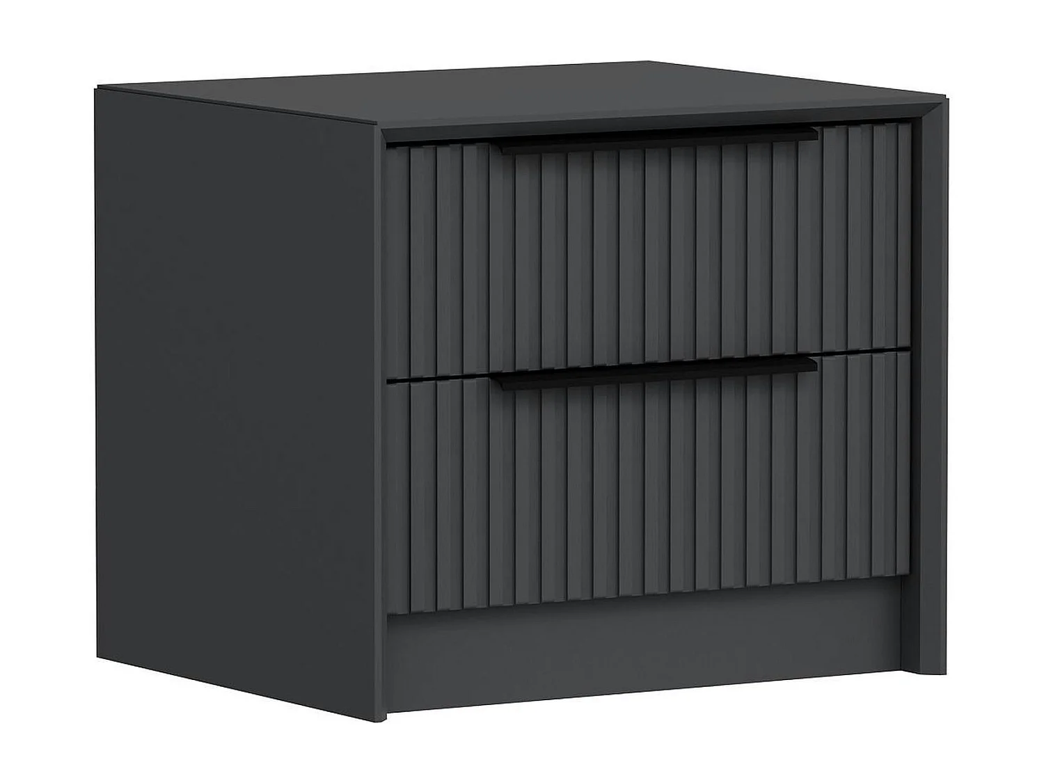 Table de chevet grise 2 tiroirs rainurés, style moderne BYRON