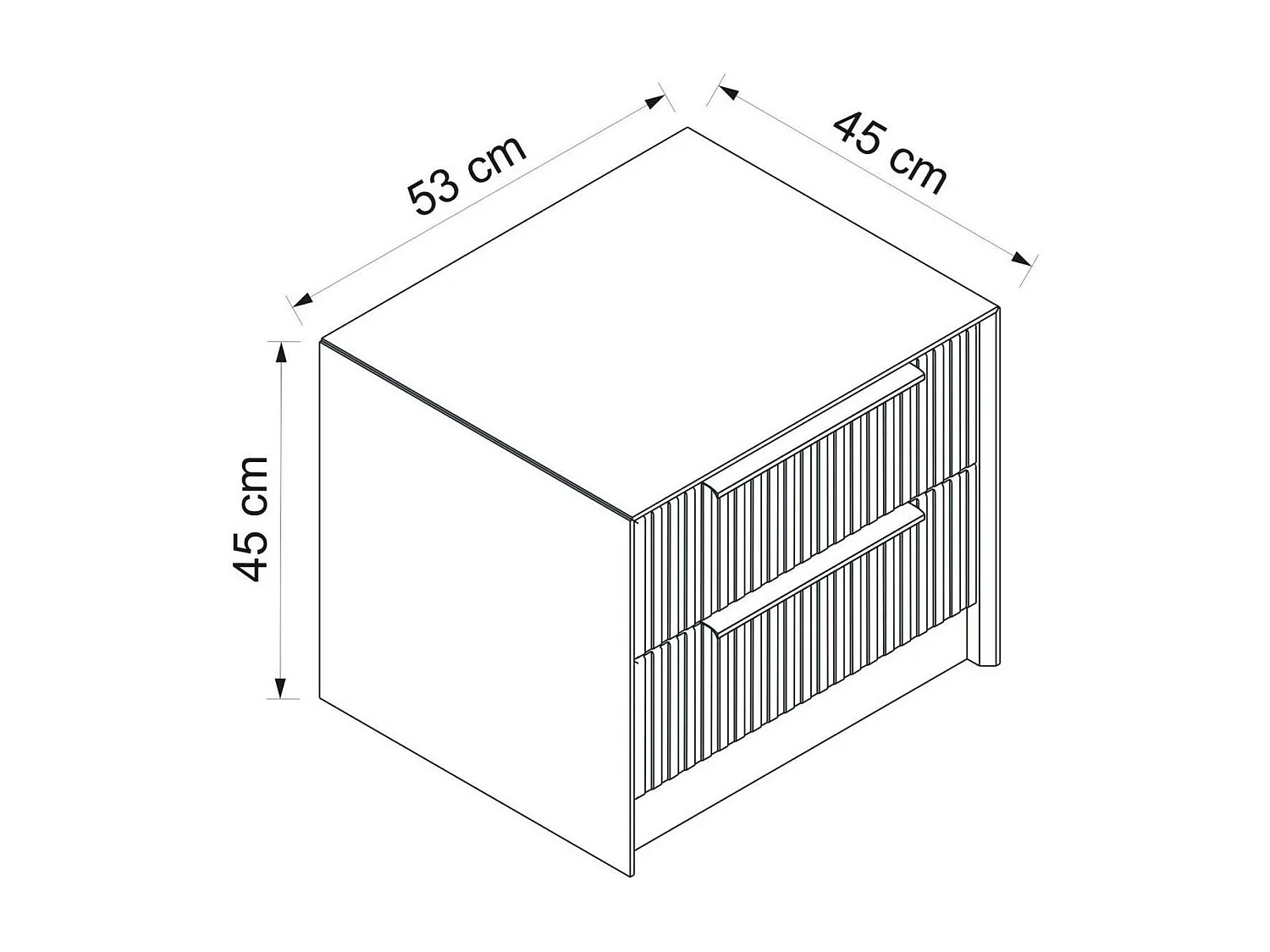 Table de chevet grise 2 tiroirs rainurés, style moderne BYRON