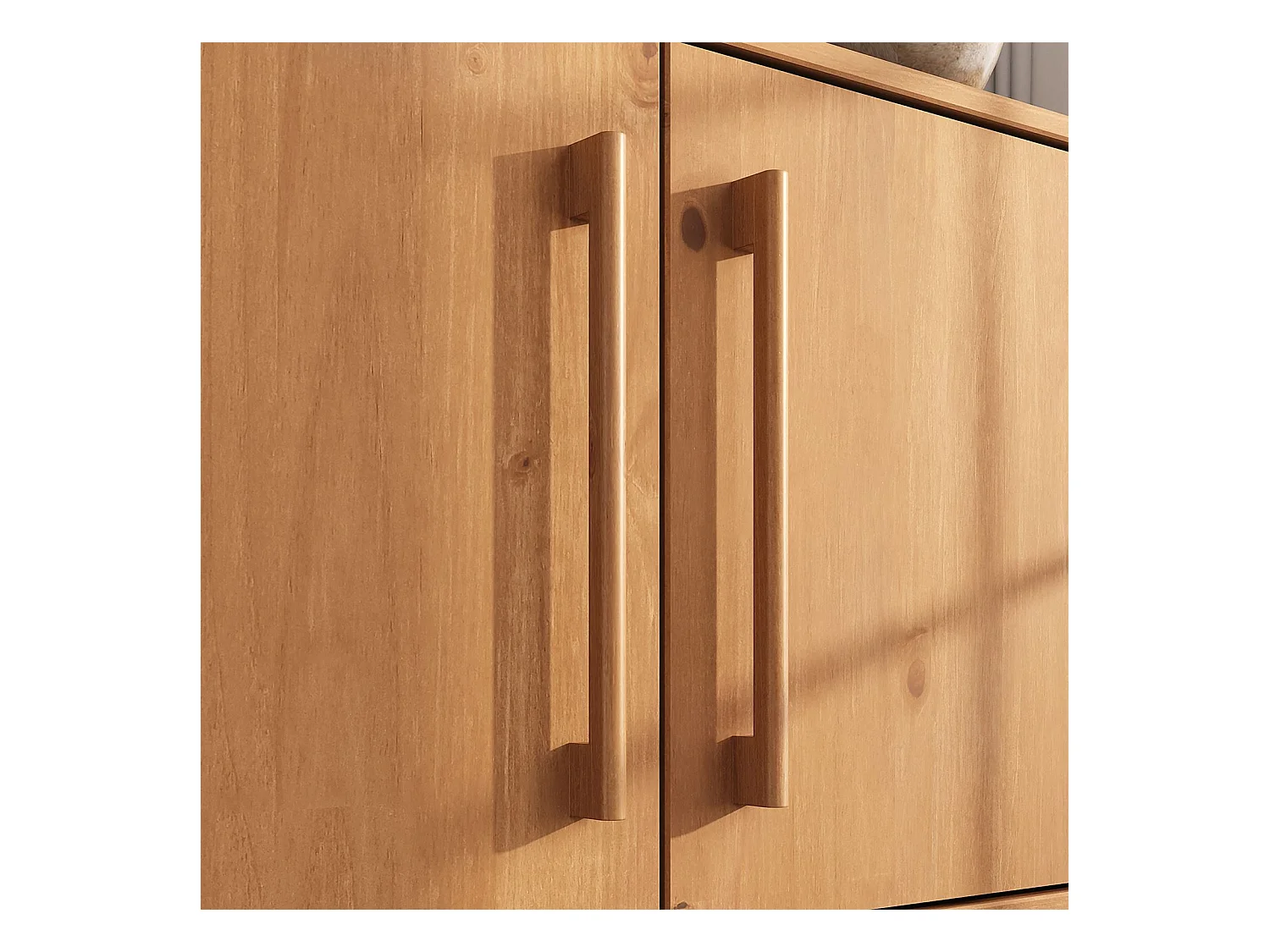 Buffet TECCA L 170 cm 3 Portes en Bois Massif Coloris Chêne avec Étagères Réglables, Deux compartiments