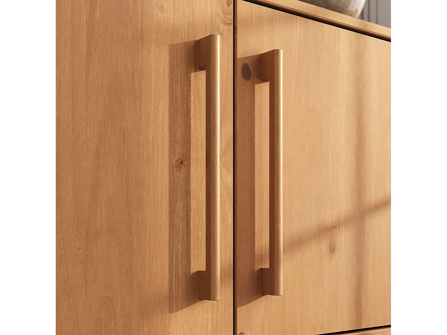 Buffet TECCA L 170 cm 3 Portes en Bois Massif Coloris Chêne avec Étagères Réglables, Deux compartiments