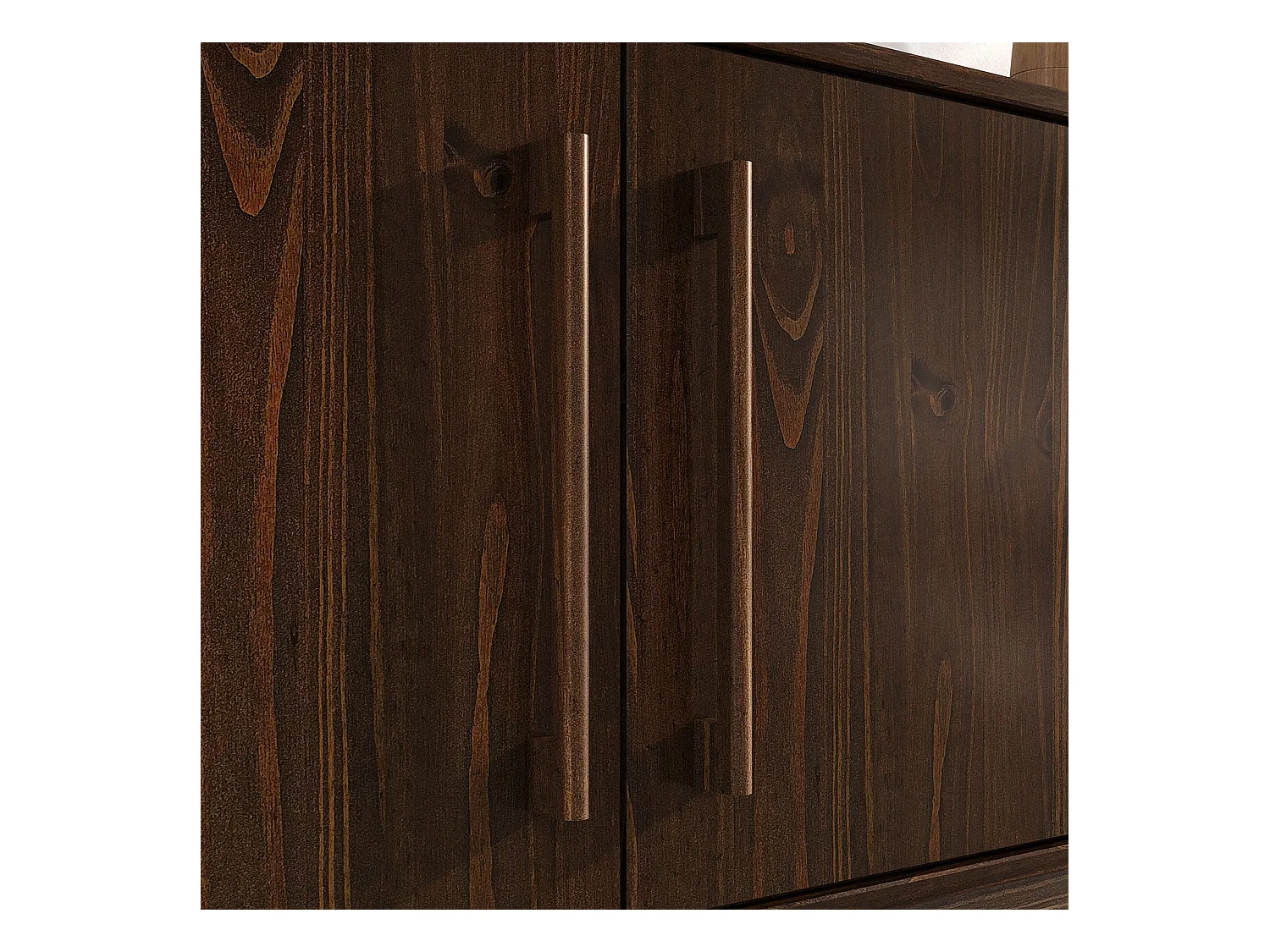 Buffet TECCA L 170 cm 2 Portes 3 Tiroirs en Bois Massif Coloris Noyer avec Étagères Réglables, Deux compartiments