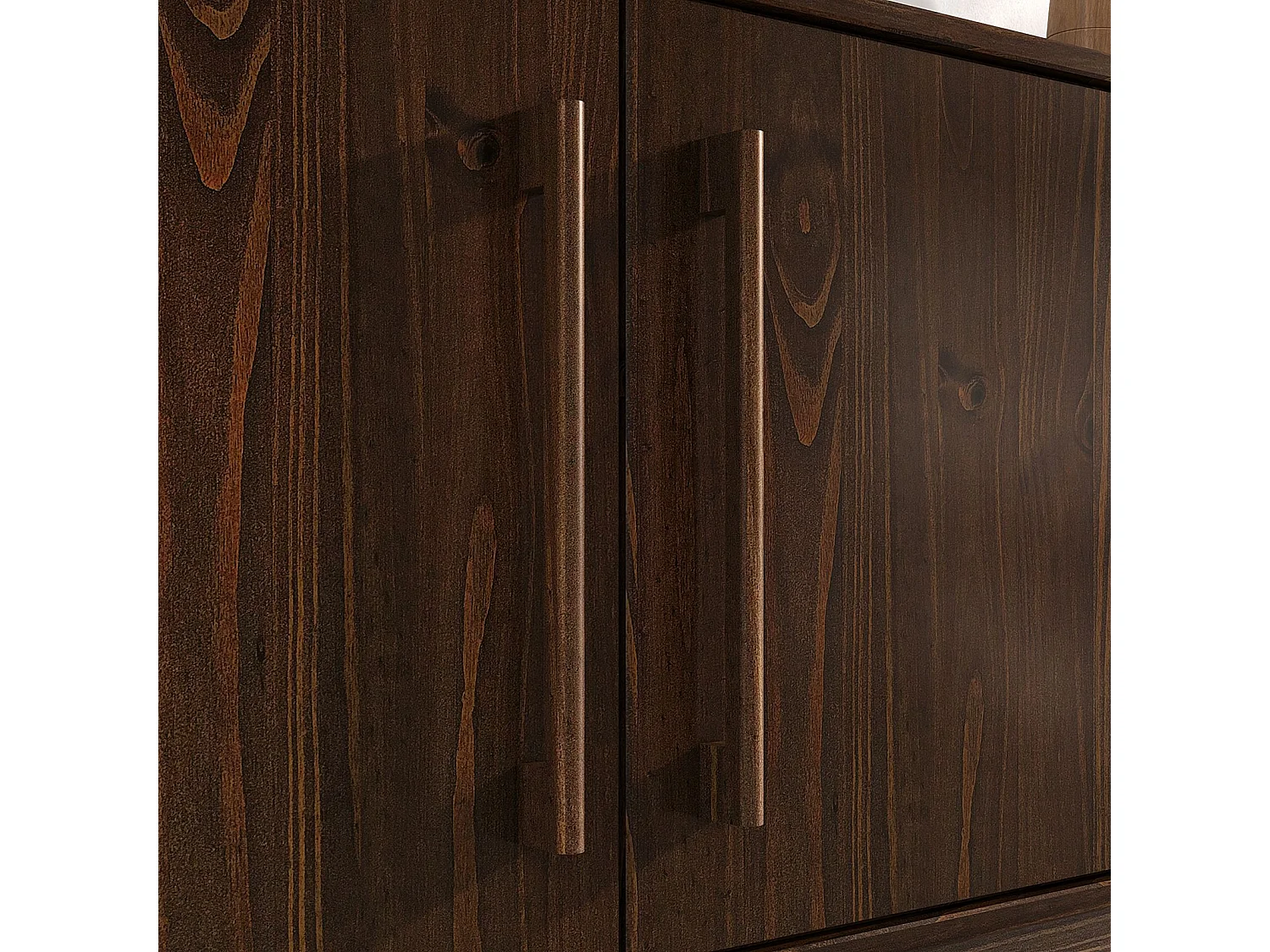 Buffet TECCA L 170 cm 2 Portes 3 Tiroirs en Bois Massif Coloris Noyer avec Étagères Réglables, Deux compartiments