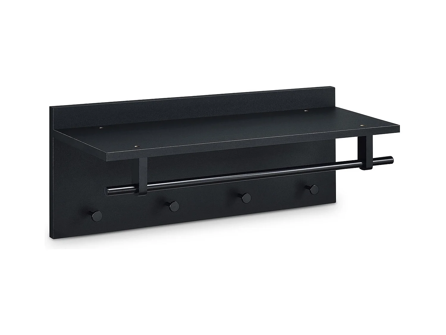 Porte-manteaux mural ULF coloris noir mat penderie murale avec 1 étagère de rangement 1 tringle et 4 patères