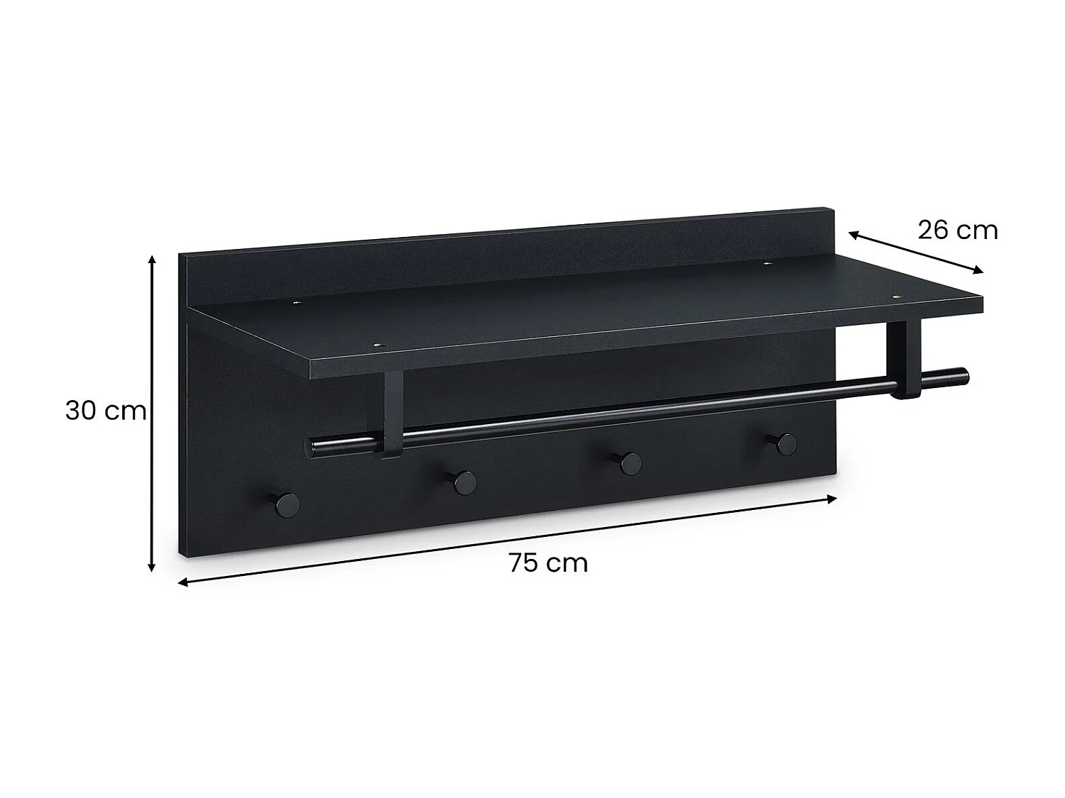 Porte-manteaux mural ULF coloris noir mat penderie murale avec 1 étagère de rangement 1 tringle et 4 patères