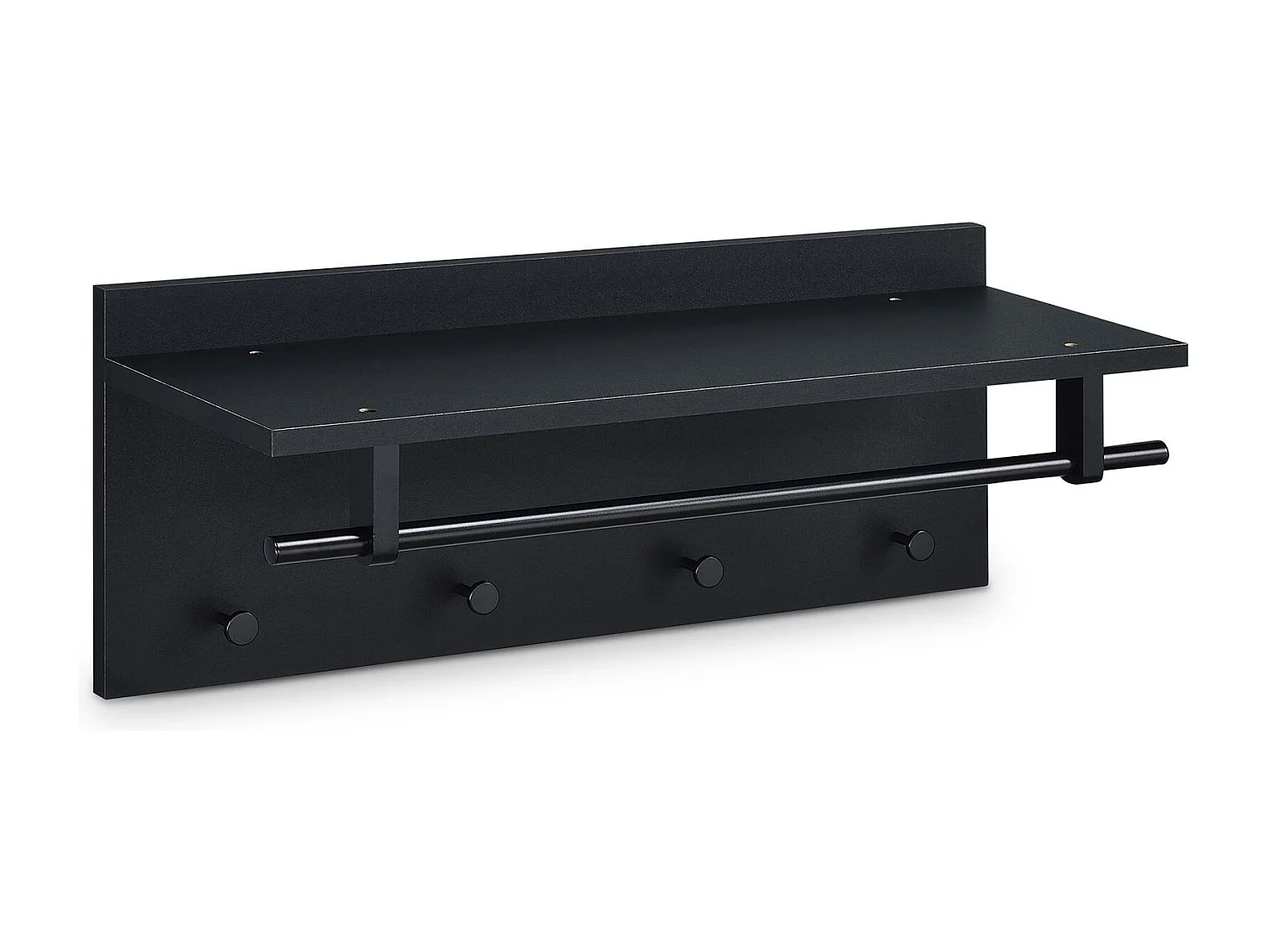 Porte-manteaux mural ULF coloris noir mat penderie murale avec 1 étagère de rangement 1 tringle et 4 patères