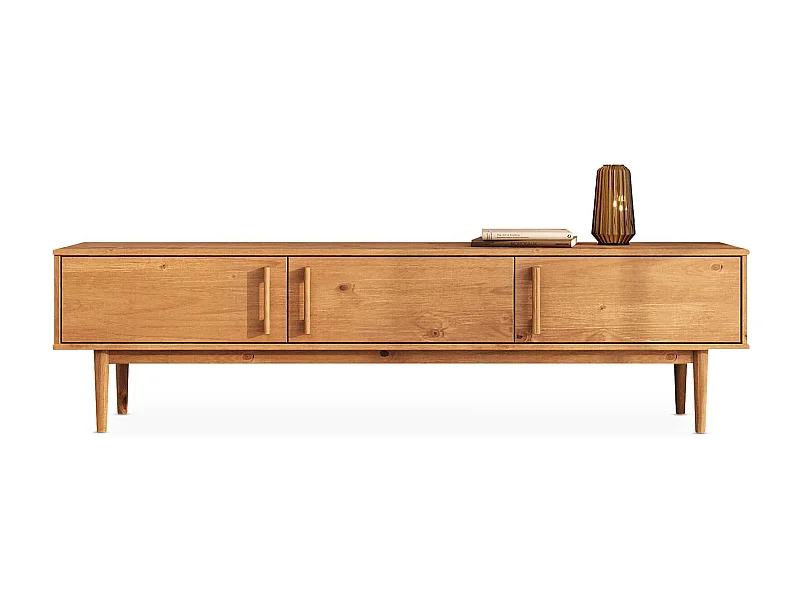 Meuble TV TECCA L 180 cm en Bois Massif Coloris Chêne avec 3 Portes, Pour téléviseur jusqu'à 80", Meuble Télé avec Rangement