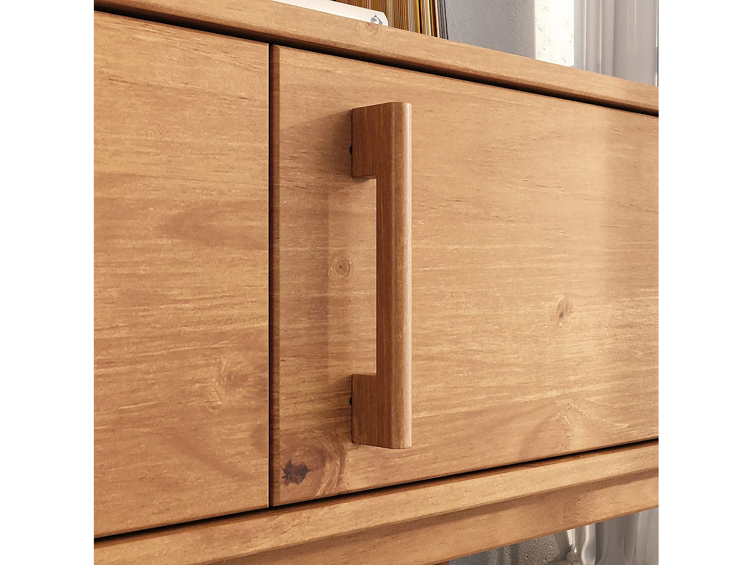 Meuble TV TECCA L 180 cm en Bois Massif Coloris Chêne avec 3 Portes, Pour téléviseur jusqu'à 80", Meuble Télé avec Rangement