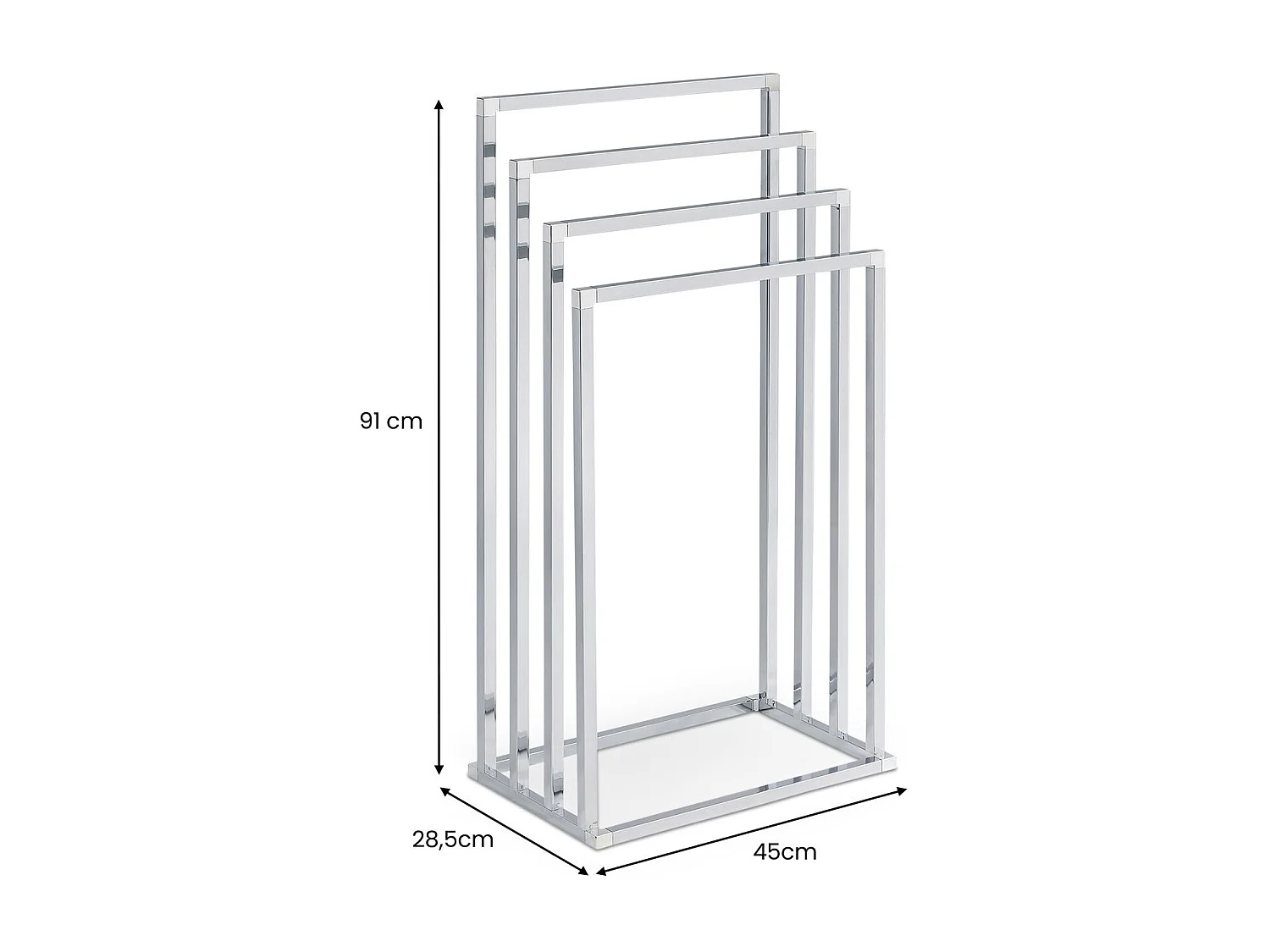 Porte-Serviettes sur Pied Senza en Métal Chromé avec 4 Niveaux d'Étendage sur Différentes Hauteurs