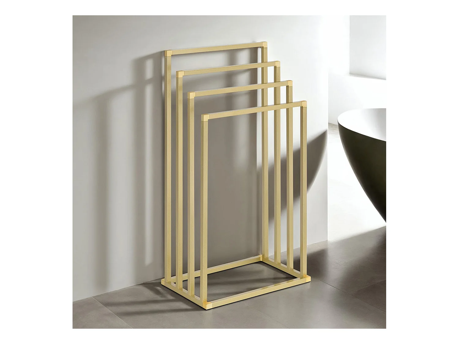 Porte-Serviettes sur Pied Senza en Métal Doré avec 4 Niveaux d'Étendage sur Différentes Hauteurs