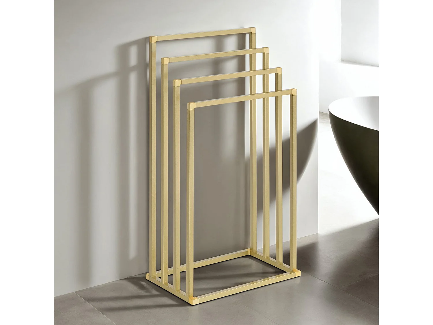 Porte-Serviettes sur Pied Senza en Métal Doré avec 4 Niveaux d'Étendage sur Différentes Hauteurs