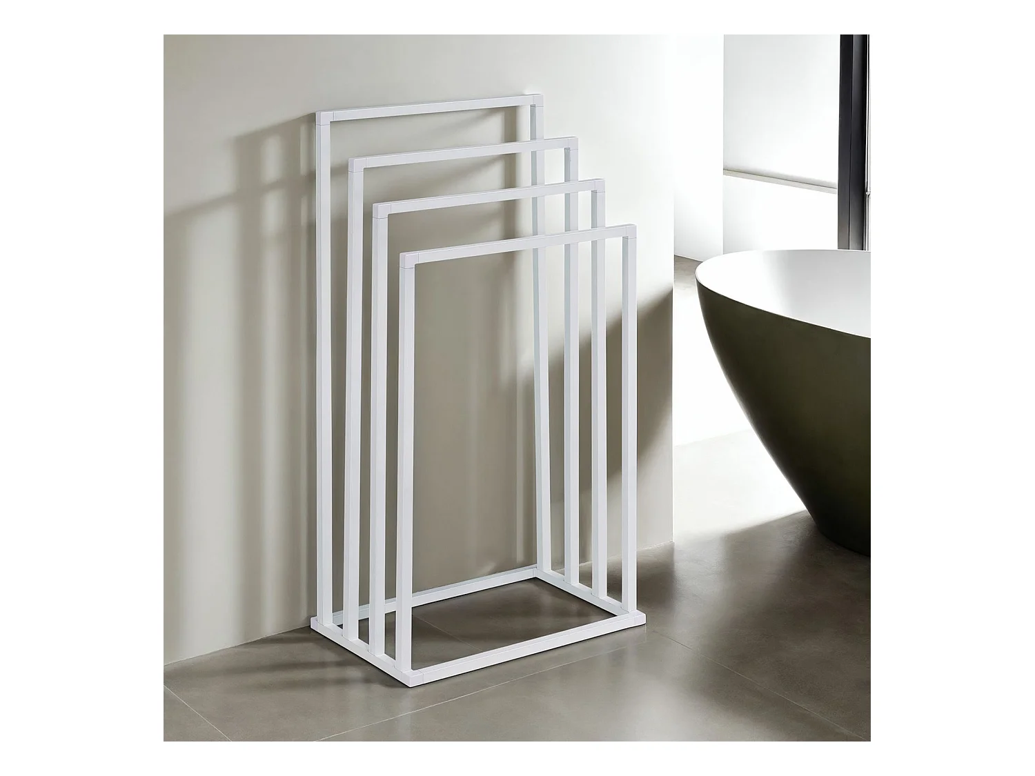 Porte-Serviettes sur Pied Senza en Métal Blanc avec 4 Niveaux d'Étendage sur Différentes Hauteurs