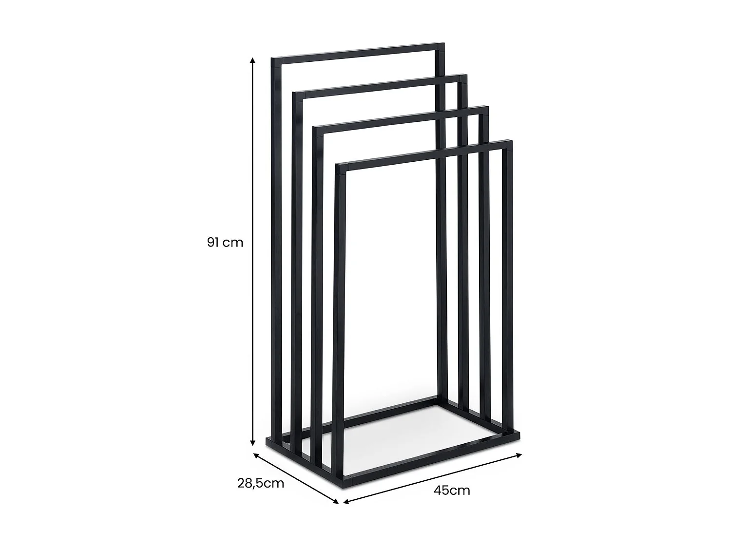 Porte-Serviettes sur Pied Senza en Métal Noir avec 4 Niveaux d'Étendage sur Différentes Hauteurs