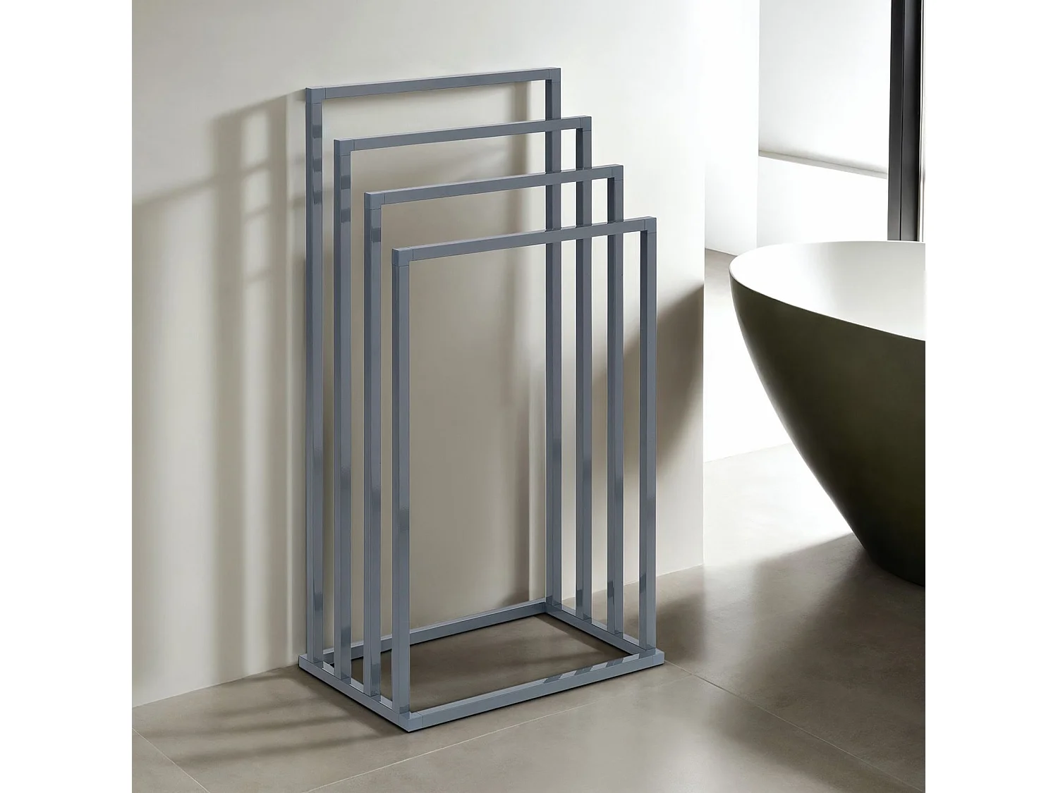 Porte-Serviettes sur Pied Senza en Métal Gris avec 4 Niveaux d'Étendage sur Différentes Hauteurs