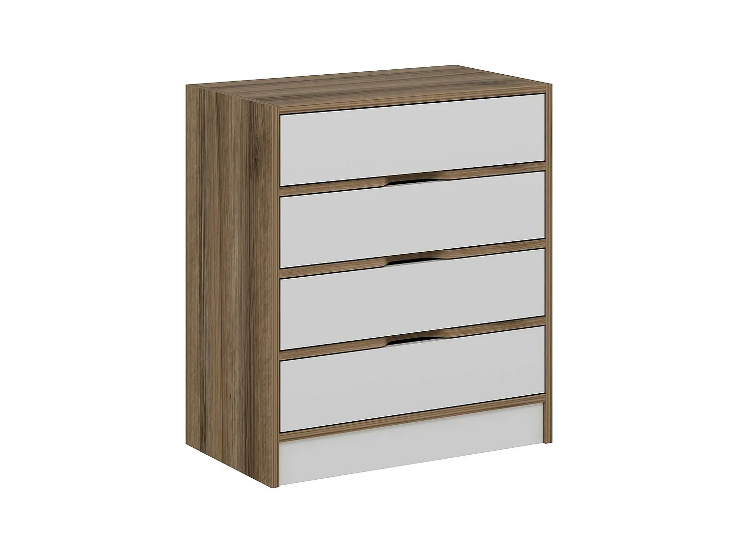 Petite commode moderne 4 tiroirs effet noyer & blanc BYRON