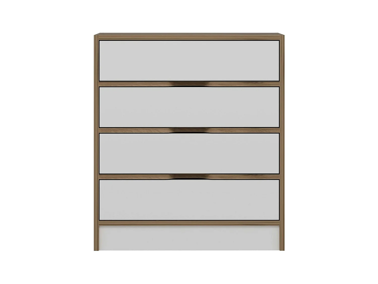 Petite commode moderne 4 tiroirs effet noyer & blanc BYRON