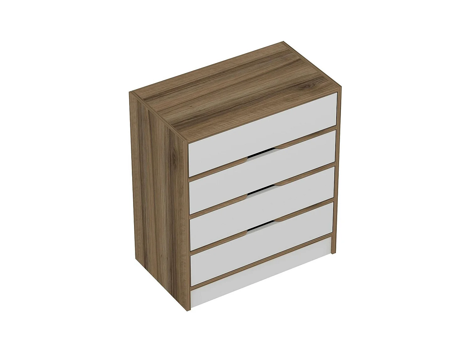 Petite commode moderne 4 tiroirs effet noyer & blanc BYRON