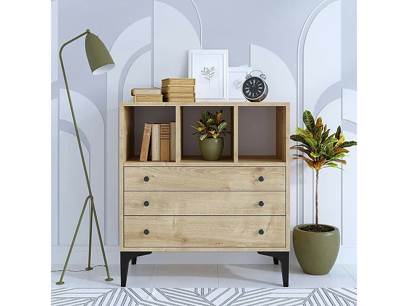 Petite commode 3 tiroirs et 3 niches décoratives JENA