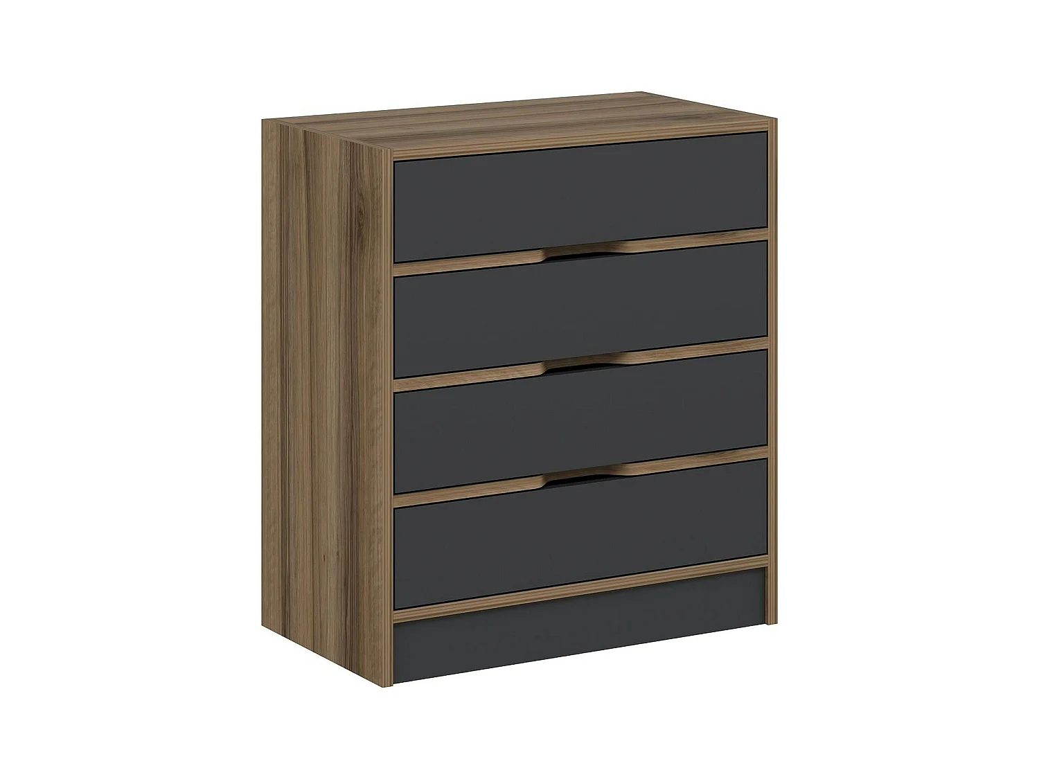 Petite commode moderne 4 tiroirs effet noyer & gris BYRON