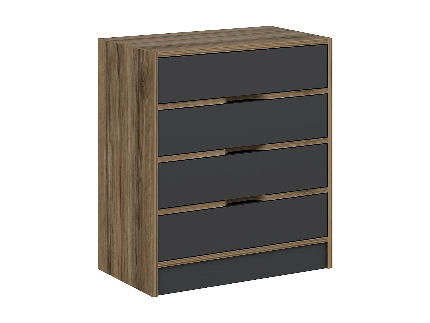 Petite commode moderne 4 tiroirs effet noyer & gris BYRON