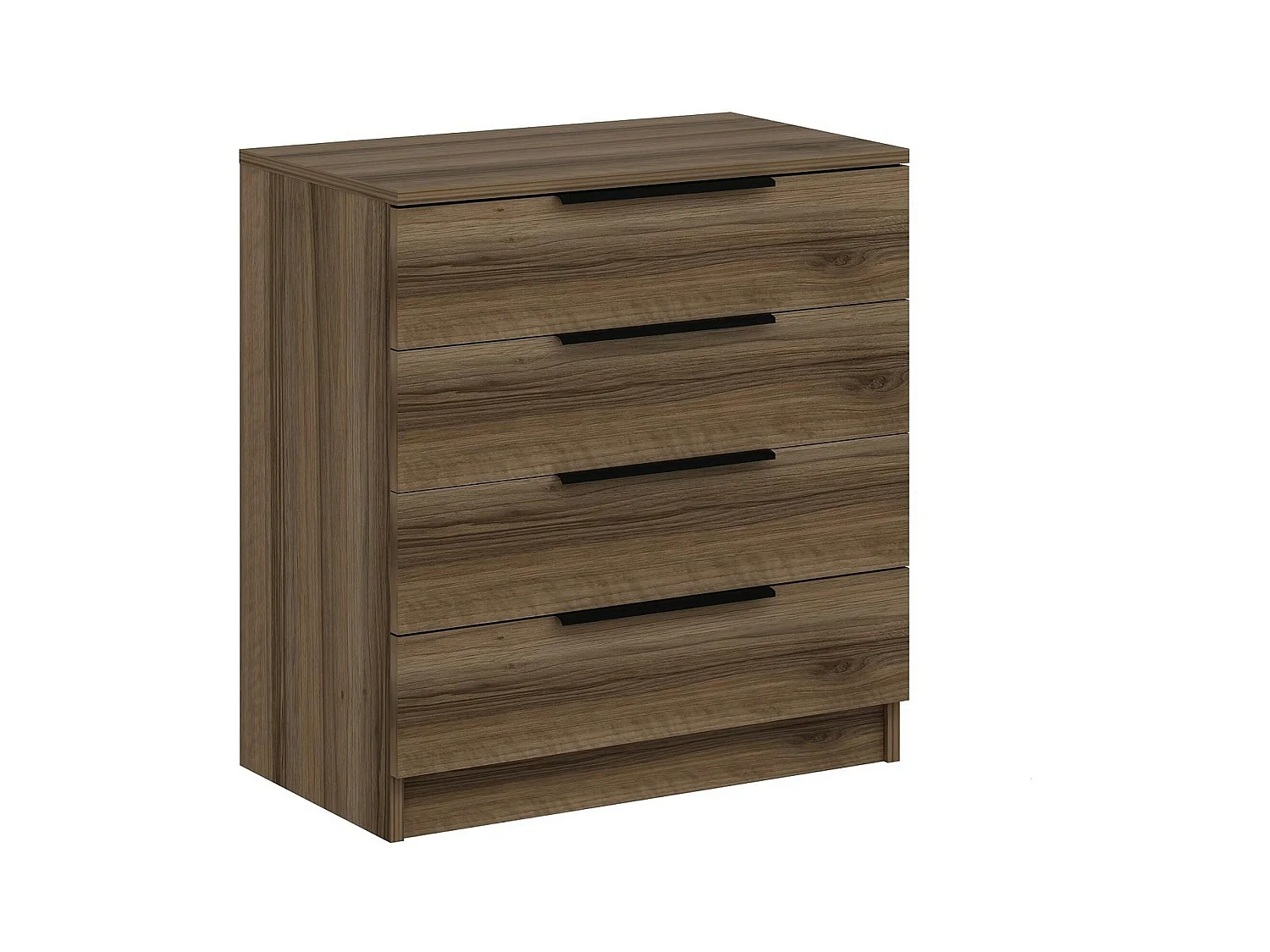 Petite commode moderne 4 tiroirs effet bois de noyer BYRON