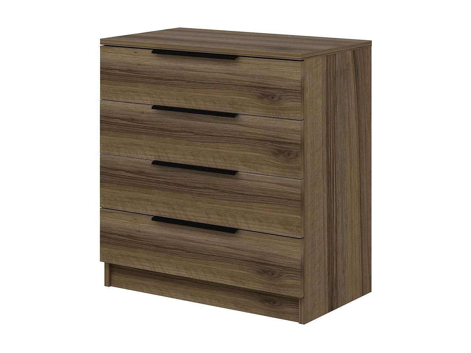 Petite commode moderne 4 tiroirs effet bois de noyer BYRON