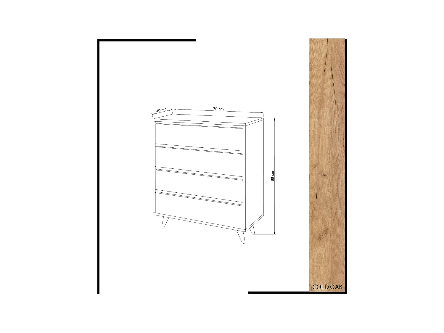 Commode moderne effet chêne 4 tiroirs blancs BYRON