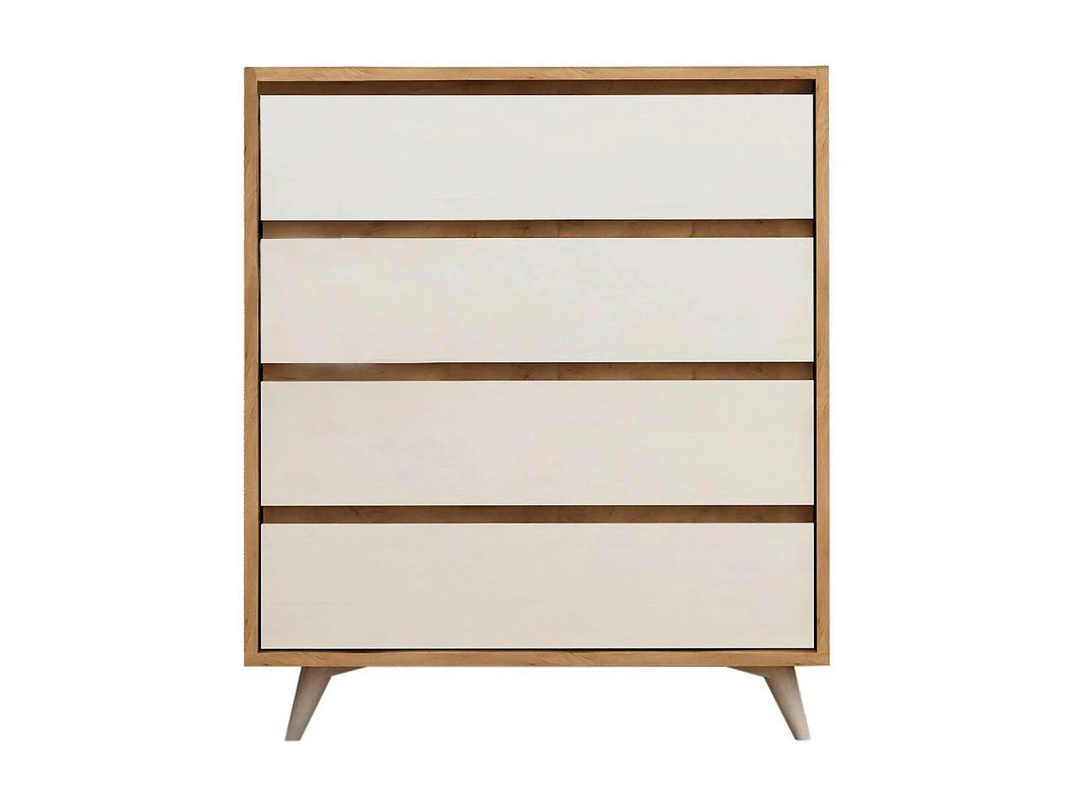 Commode moderne effet chêne 4 tiroirs blancs BYRON