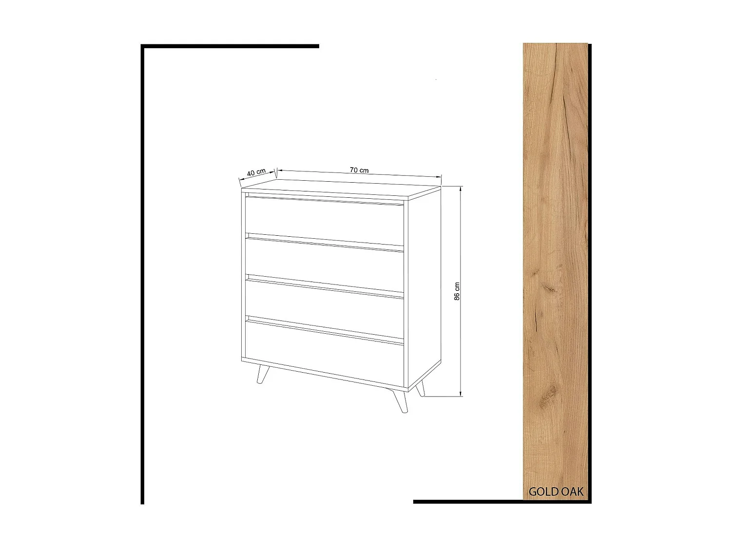 Commode moderne effet chêne 4 tiroirs blancs BYRON