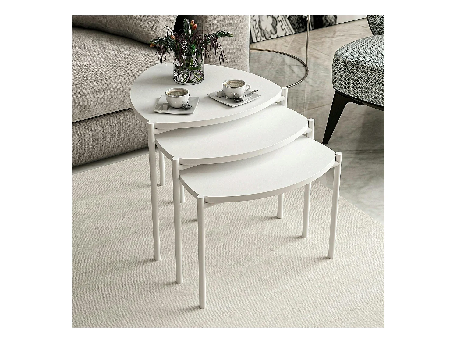 Petite table gigogne blanche style moderne (lot de 3) JENA