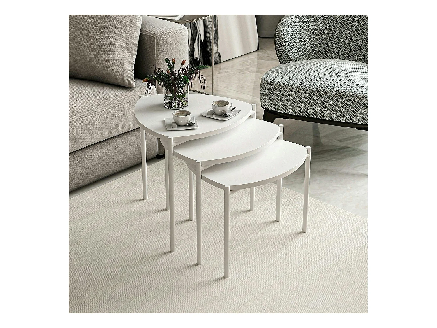 Petite table gigogne blanche style moderne (lot de 3) JENA