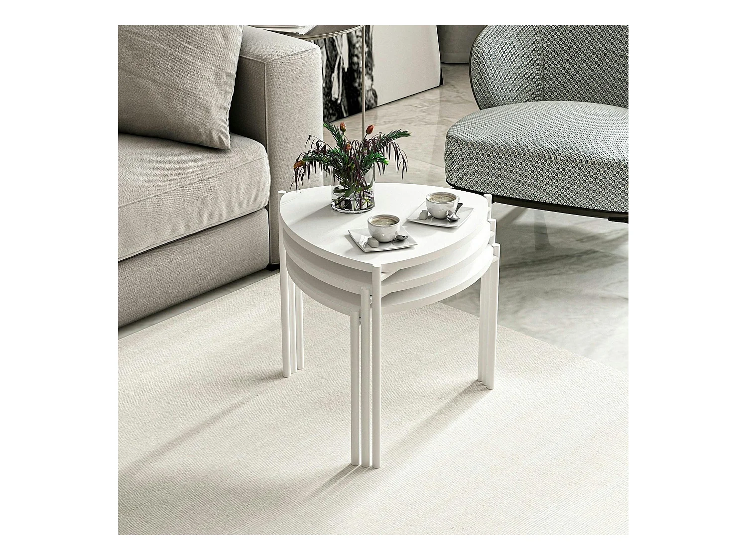 Petite table gigogne blanche style moderne (lot de 3) JENA