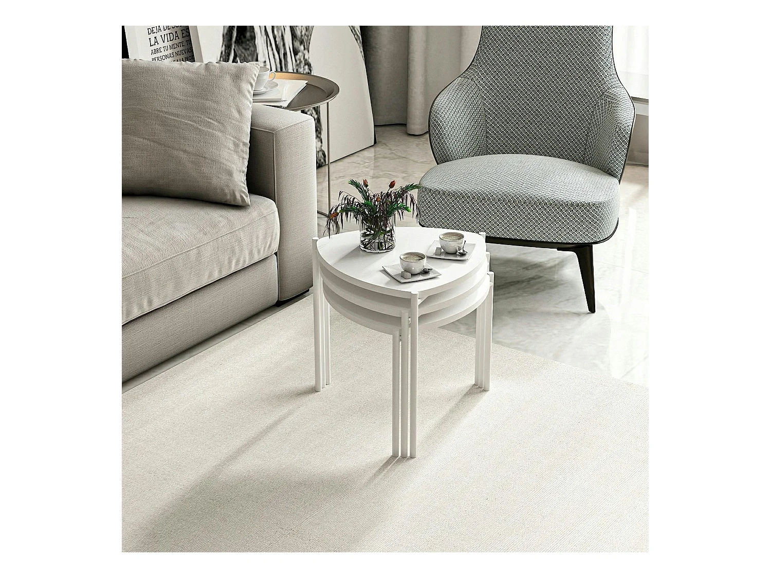 Petite table gigogne blanche style moderne (lot de 3) JENA