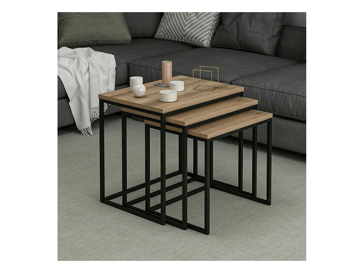 Table gigogne rectangulaire effet noyer (lot de 3) JENA