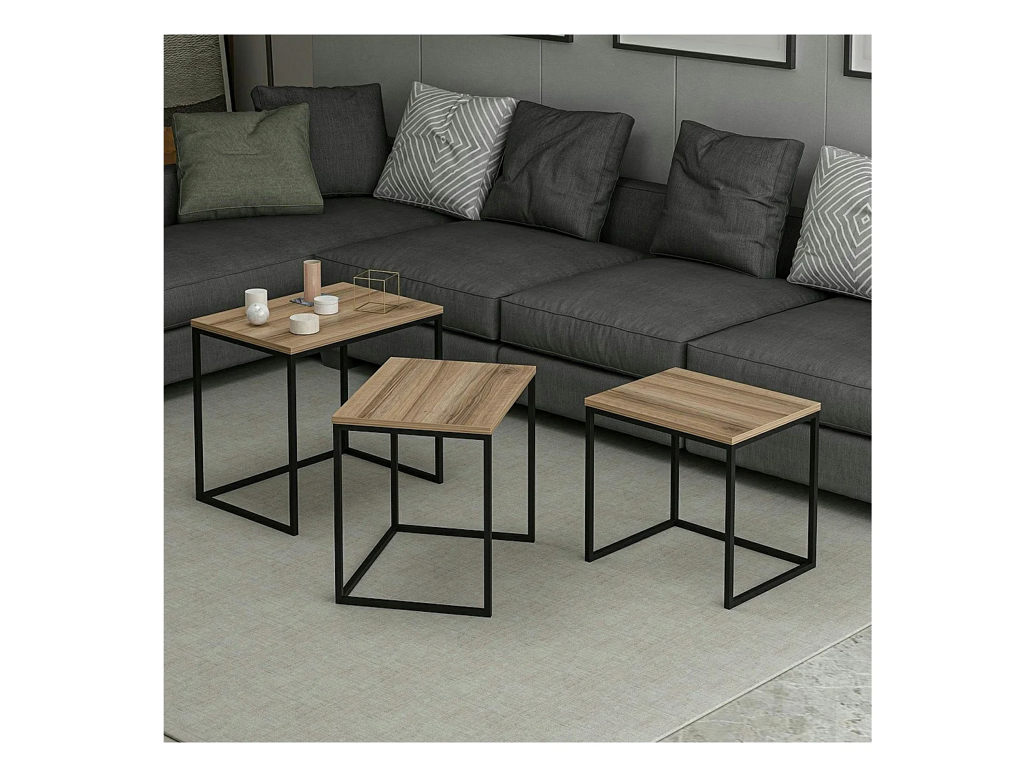Table gigogne rectangulaire effet noyer (lot de 3) JENA