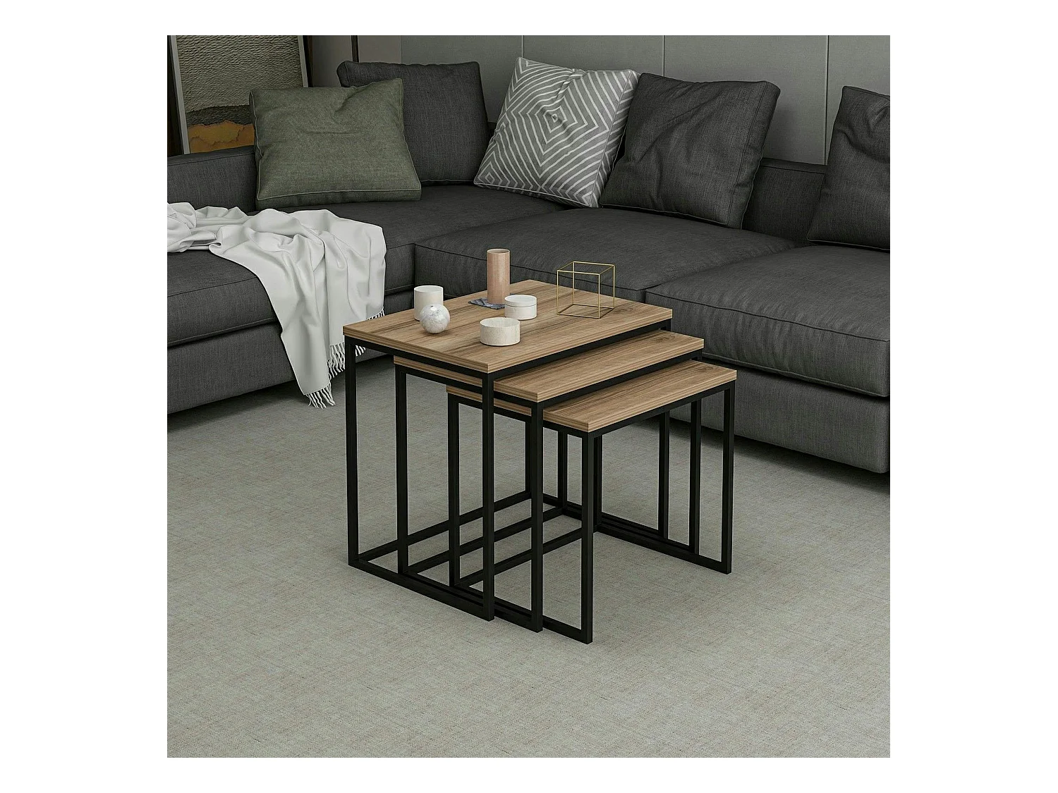 Table gigogne rectangulaire effet noyer (lot de 3) JENA