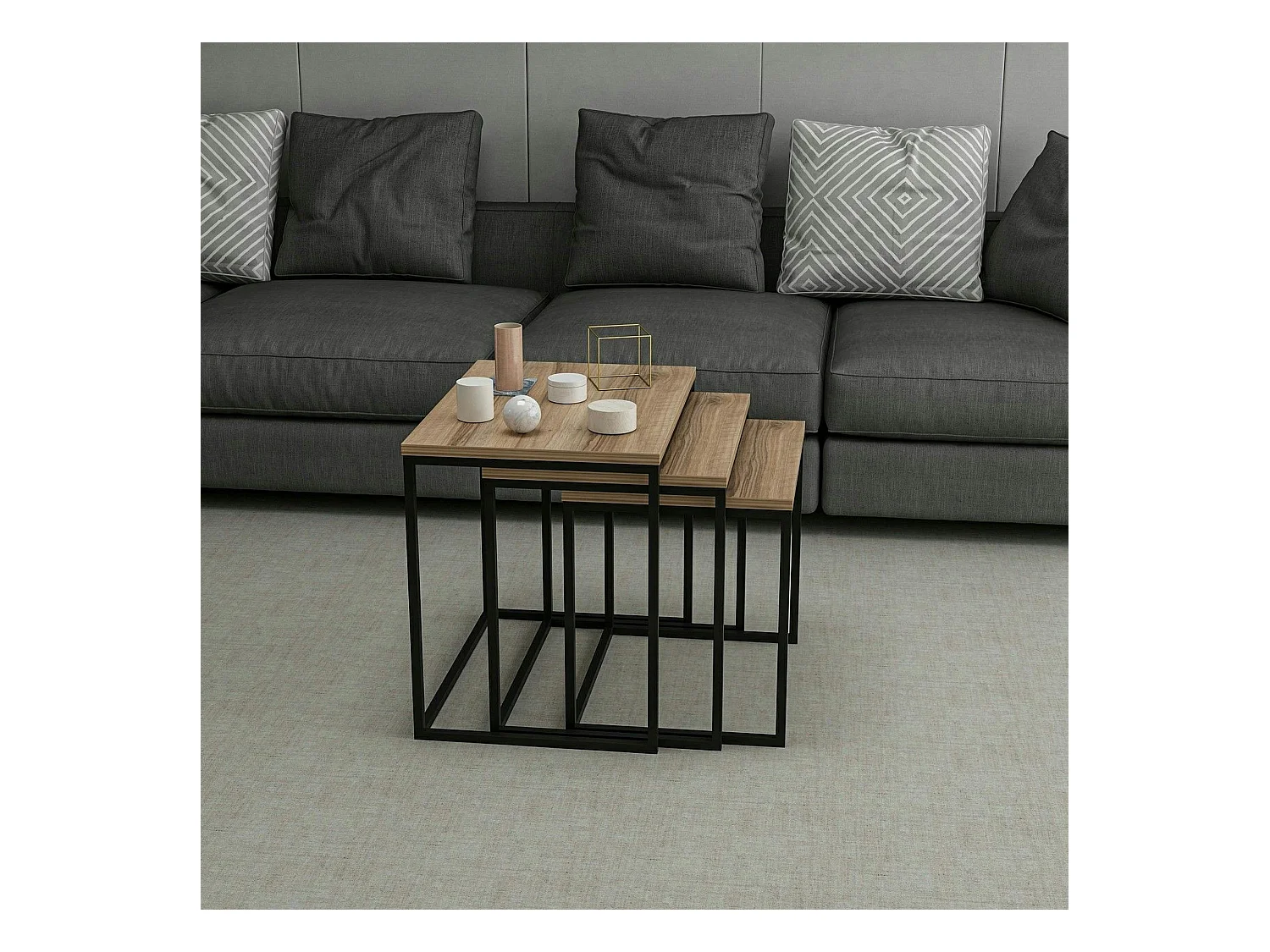 Table gigogne rectangulaire effet noyer (lot de 3) JENA