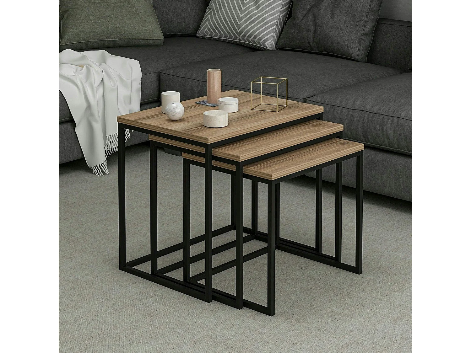 Table gigogne rectangulaire effet noyer (lot de 3) JENA